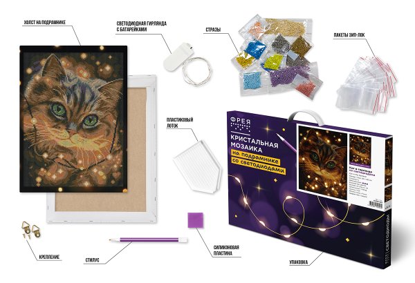 Кристальная (алмазная) мозаика ФРЕЯ на подрамнике (со светодиодами) "Кот в гирлянде" 30 х 40 см ALDD-321