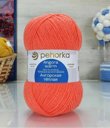Пряжа Пехорская ПТ "Ангорская теплая" 60% акрил, 40% шерсть 1 х 100 г 480 ± 29 м №396 настурция PEH-ANG-396