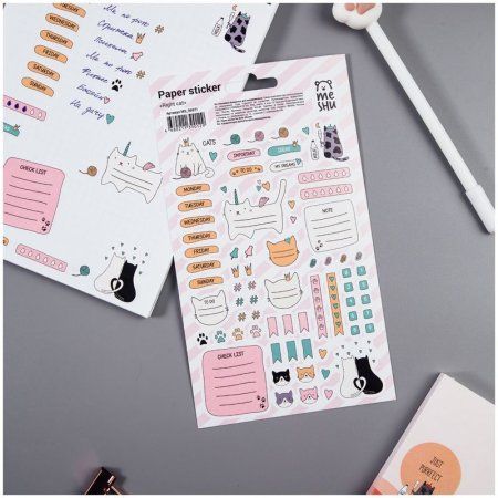 Наклейки бумажные для ежедневников MESHU "Right cat" 12 x 21 см, 77 накл, европодвес RE-MS_36971