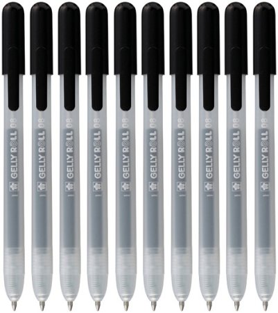Ручка гелевая SAKURA Gelly Roll Stardust, набор 10 шт, черный, средний наконечник 0.8 мм, выдвижной корпус RTPXGBRACL10B