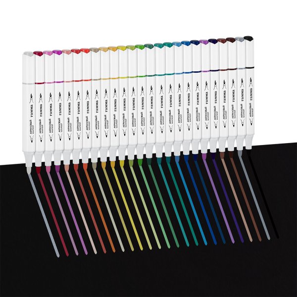 Маркеры акриловые ГАММА "Классические", 24 цв., двусторонние кисть и пуля, пластик.бокс RE-15062025_24