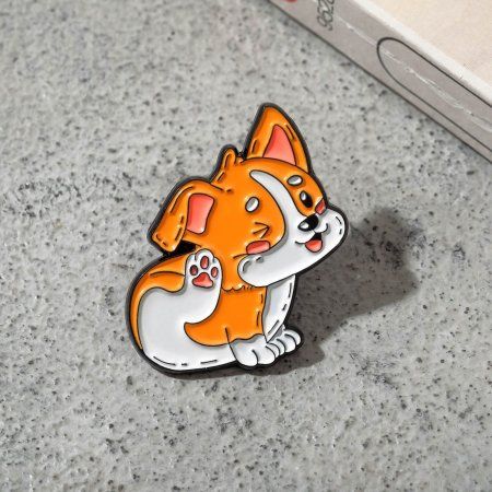 Значок "Щенок корги" игривый, цветной в чёрном металле SIM-9305703 Значок "Щенок корги" игривый, цветной в чёрном металле SIM-9305703
