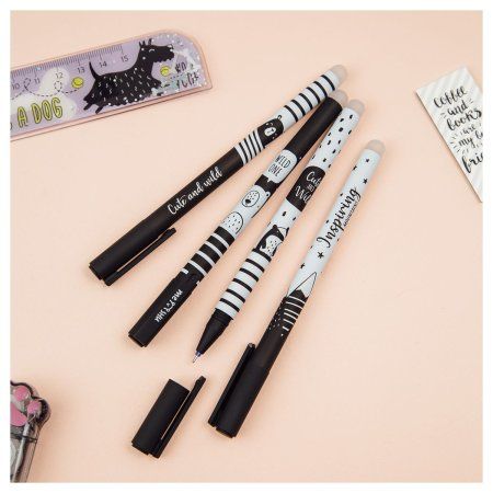 Ручка гелевая стираемая MESHU "Black&white" синяя, 0.5 мм, корпус ассорти, софт-тач RE-MS_54063