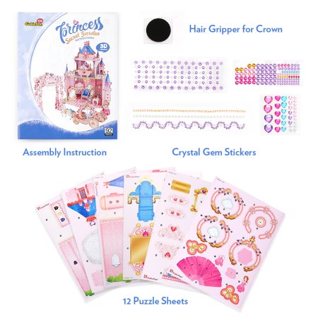 3D пазл CubicFun Серия "Домики" Замок принцессы с садом, с наклейками и стразами, 92 деталей UT-E1623h