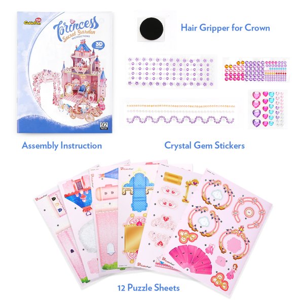 3D пазл CubicFun Серия "Домики" Замок принцессы с садом, с наклейками и стразами, 92 деталей UT-E1623h