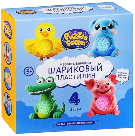 Шариковый пластилин модели "Puzzle Foam" Зверики 4 цвета, 3+ AS-FM056