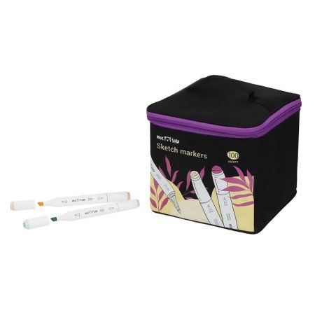 Набор двусторонних маркеров для скетчинга MESHU 100 цв основные цвета, чехол на молнии RE-MS_53455