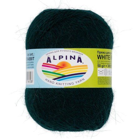 Пряжа ALPINA White Rabbit 55% пух кролика, 45% нейлон 1 x 50 г 300 ± 15 м №214 т.зеленый ALP-WR-214