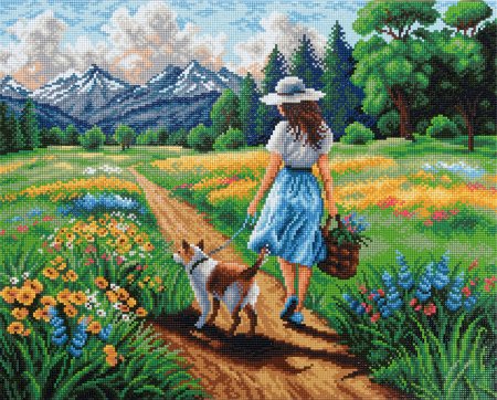 Кристальная (алмазная) мозаика ФРЕЯ на подрамнике "Прогулка по полю" 50 х 40 см ALPD-299