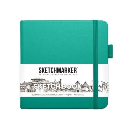 Блокнот для зарисовок SKETCHMARKER 140 г/м2 20 x 20 см 80 л, твердая обложка, Изумрудный MP2314605SM