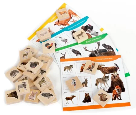 Настольная игра: Лото деревянное Домашние и дикие животные MAG02667