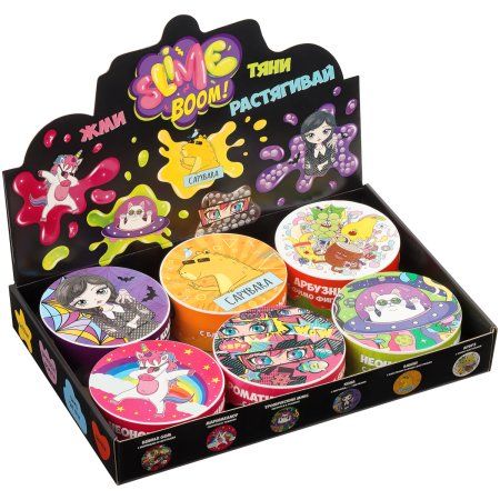 Набор слаймов макси ТРИ СОВЫ Slime boom "Трендовый микс" 250 мл, 6 шт, 6 видов с наполнителями, картонный шоу-бокс RE-549/550/551/552/553/554