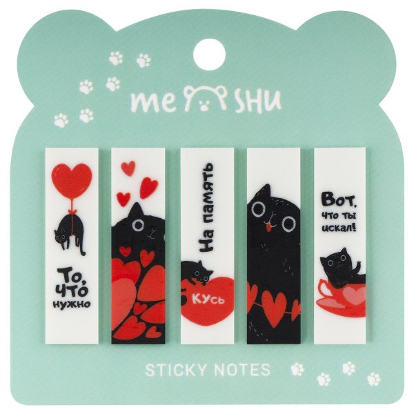 Флажки-закладки MESHU "Cute kitten"  пластиковые с дизайном, 45 x 12 мм, 20 л x 5 цв RE-MS_61968