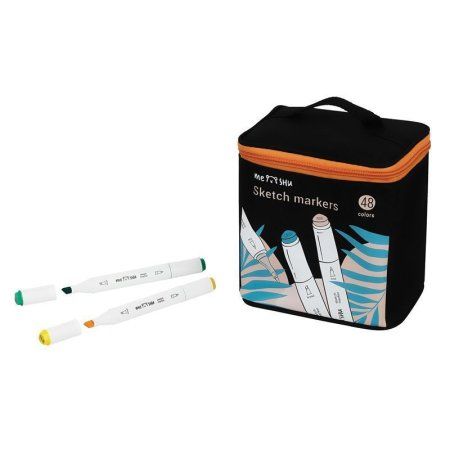 Набор двусторонних маркеров для скетчинга MESHU 48 цв основные цвета, чехол на молнии RE-MS_53424