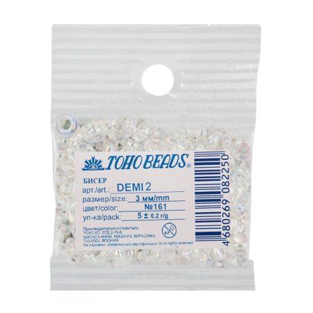Бисер Япония TOHO 08/0 DEMI №2 3 мм 5 г №0161 прозрачный/перламутр TOHO-DEMI-3-0161