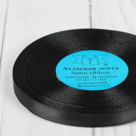 Лента атласная BLITZ 6 мм (1/4") 33 м ± 2 м №113 черный LEN-B-6-113