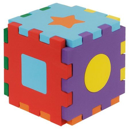 Развивающая игрушка ТРИ СОВЫ Кубик-сортер "Фигуры" EVA, 6 пазлов, 12 элементов RE-КС001