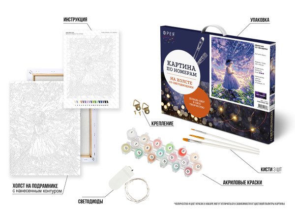 Набор для раскрашивания по номерам (со светодиодами) ФРЕЯ 40 х 30 см "Девочка со звездами" PNB/PMDD-392
