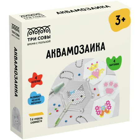 Аквамозаика ТРИ СОВЫ "Котенок" 12 x 12 см набор инструментов, трафареты, картонная коробка RE-AQB_54283