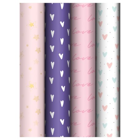 Упаковочная бумага глянцевая MESHU "Love pattern" 1л. 70 x 100 см 80 г/м2, ассорти, 4 дизайна RE-MS_66827