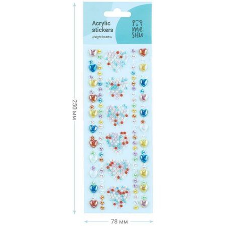Наклейки акриловые MESHU "Bright hearts" 25 x 7.8 см, стразы, 426 накл, инд. уп., европодвес RE-MS_36664