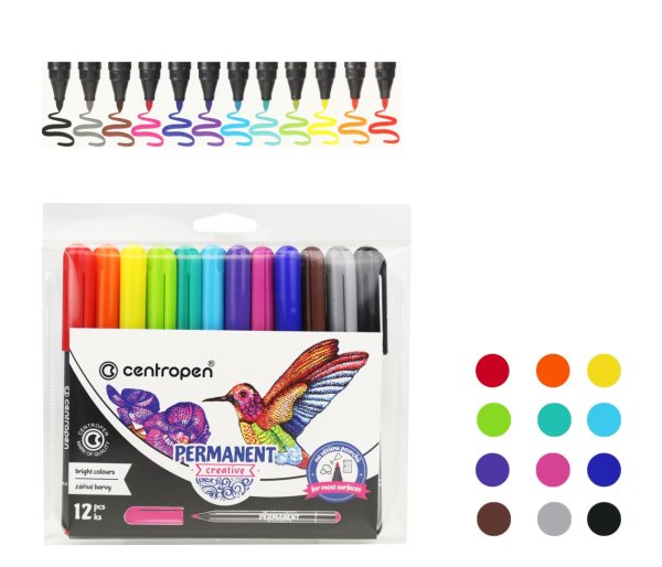 Набор маркеров для декорирования Centropen "Creative 2896" 12 шт 2 мм, перманентные, пулевидные, европ. RE-6 2896 1201