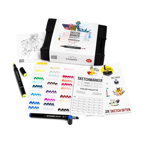 Набор маркеров SKETCHMARKER Brush America 36 шт Америка + сумка органайзер MPSMB-36AMER