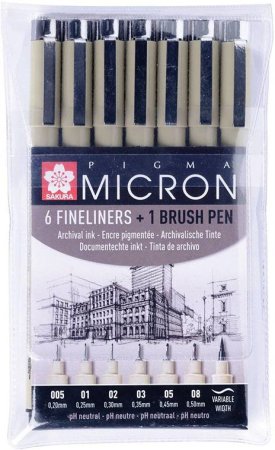 Набор капиллярных ручек SAKURA Pigma Micron Gold Limited Edition 6 шт (0.2, 0.3, 0.35, 0.4, 0.45, 0.5 мм) Черный MPPOXSDKB6YOS