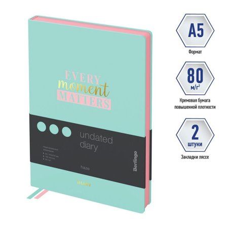 Ежедневник недатированный А5 160л. Berlingo "Haze" кожзам, розовый срез, мятный, с рисунком RE-UD2_95502