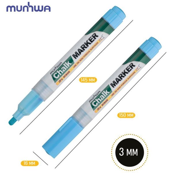 Маркер меловой MunHwa "Chalk Marker" 3 мм, спиртовая основа, голубой RE-CM-02