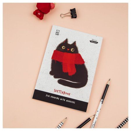 Скетчбук для рисования маркерами 50л. А5 MESHU "Cat" 90 г/м2, на склейке, soft touch RE-MS_53575