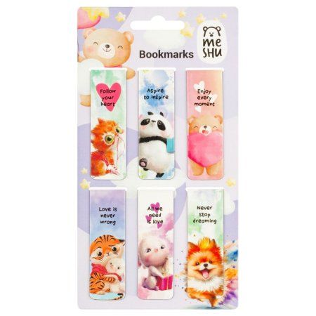 Закладки магнитные для книг 6 шт MESHU "Cute animals" глянцевая ламинация RE-MS_58939