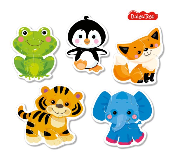 Контурный пазл Baby Toys "Животные" 5 карт. 16 элементов KOR-04117