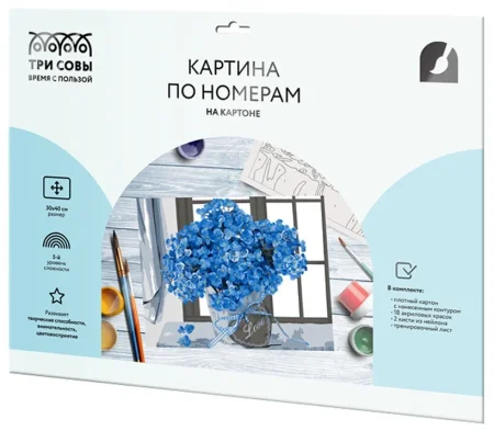 Картина по номерам на картоне ТРИ СОВЫ "Гортензия" 30 x 40 см с акриловыми красками и кистями RE-КК_44073