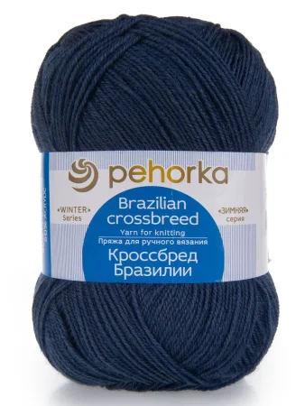 Пряжа Пехорская ПТ "Кроссбред Бразилии" 50% мериносовая шерсть, 50% акрил 1 х 100 г 500 ± 29 м №156 индиго PEH-KRO-156