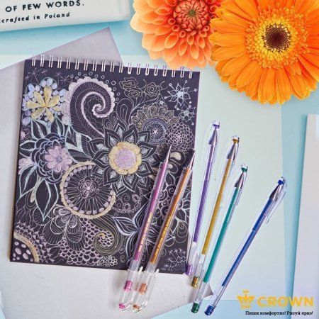 Набор гелевых ручек Crown "Hi-Jell Metallic" 6 шт 6 цв 0.7 мм, металлик, ПВХ уп., европодвес RE-HJR-500GSM/6 Набор гелевых ручек Crown "Hi-Jell Metallic" 6 шт 6 цв 0.7 мм, металлик, ПВХ уп., европодвес RE-HJR-500GSM/6