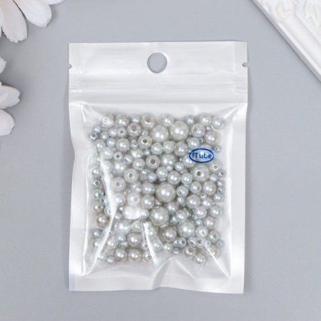 Бусины для творчества пластик "Круглые. Серебро" d=3-8 мм набор 10 г SIM-7459628