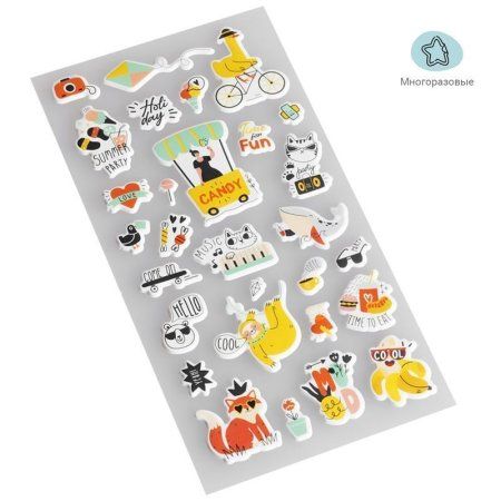 Наклейки объемные MESHU "Summer party" 10 x 24 см, 29 накл, инд. уп., европодвес RE-MS_37566