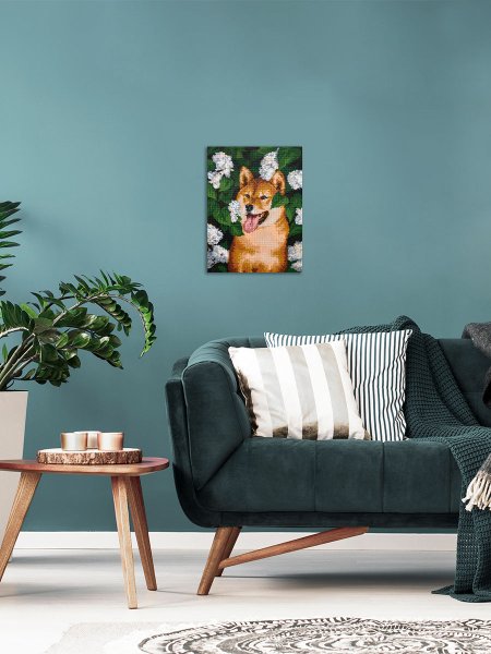 Кристальная (алмазная) мозаика ФРЕЯ на подрамнике "Пес в цветах" 30 х 40 см ALPD-184