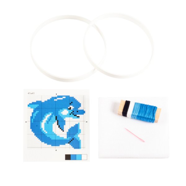 Набор для вышивания с пяльцами "Дельфин" пластиковая игла KOR-00314