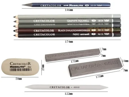 Набор для графики CRETACOLOR Artino Graphite 10 предметов, мет.пенал CR40021 Набор для графики CRETACOLOR Artino Graphite 10 предметов, мет.пенал CR40021