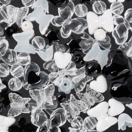 Набор бусин для рукоделия HOBBIUS "Ассорти" 50 г №08 чёрный/белый/прозрачный DFM-50-08