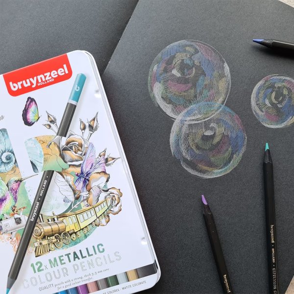 Набор цветных карандашей BRUYNZEEL Expression Colour Metallic 12 цветов в металлической коробке RT60312212
