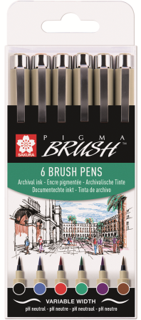 Набор капиллярных ручек SAKURA Pigma Brush 6 шт MPPOXSDKBR6