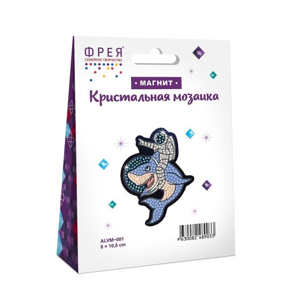 Кристальная (алмазная) мозаика ФРЕЯ магнит "Астронавт на акуле" 8 х 10.5 см ALVM-081