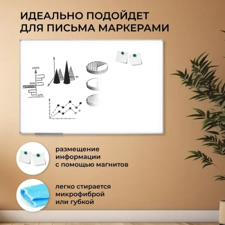 Доска магнитно-маркерная OfficeSpace 100 x 150 см, рамка ПВХ, полочка RE-MR_20415 Доска магнитно-маркерная OfficeSpace 100 x 150 см, рамка ПВХ, полочка RE-MR_20415