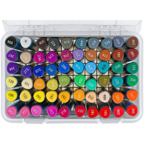 Набор двусторонних маркеров для скетчинга ГАММА "Студия" 60 цв, основные цвета, пуля/скошен, пластик кейс RE-1204P_60