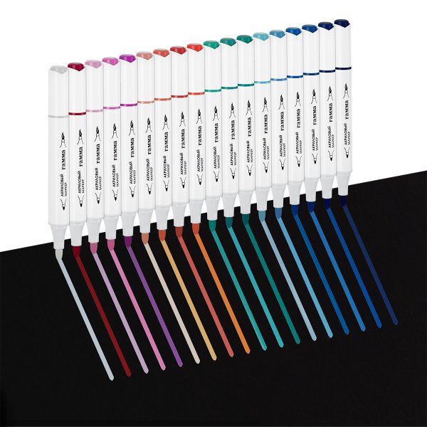 Маркеры акриловые ГАММА "Классические", 36 цв., двусторонние кисть и пуля, пластик.бокс RE-15062025_36