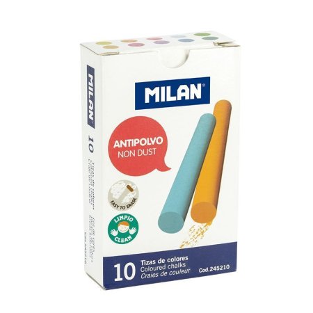 Мелки школьные MILAN 10 цв, круглые, антипыль, карт.упаковка ML-245210