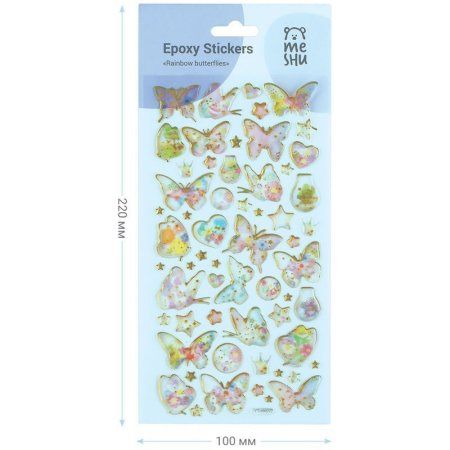 Наклейки гелевые MESHU "Rainbow butterflies" 10 x 22 см, 57 накл, инд. уп., европодвес RE-MS_36642